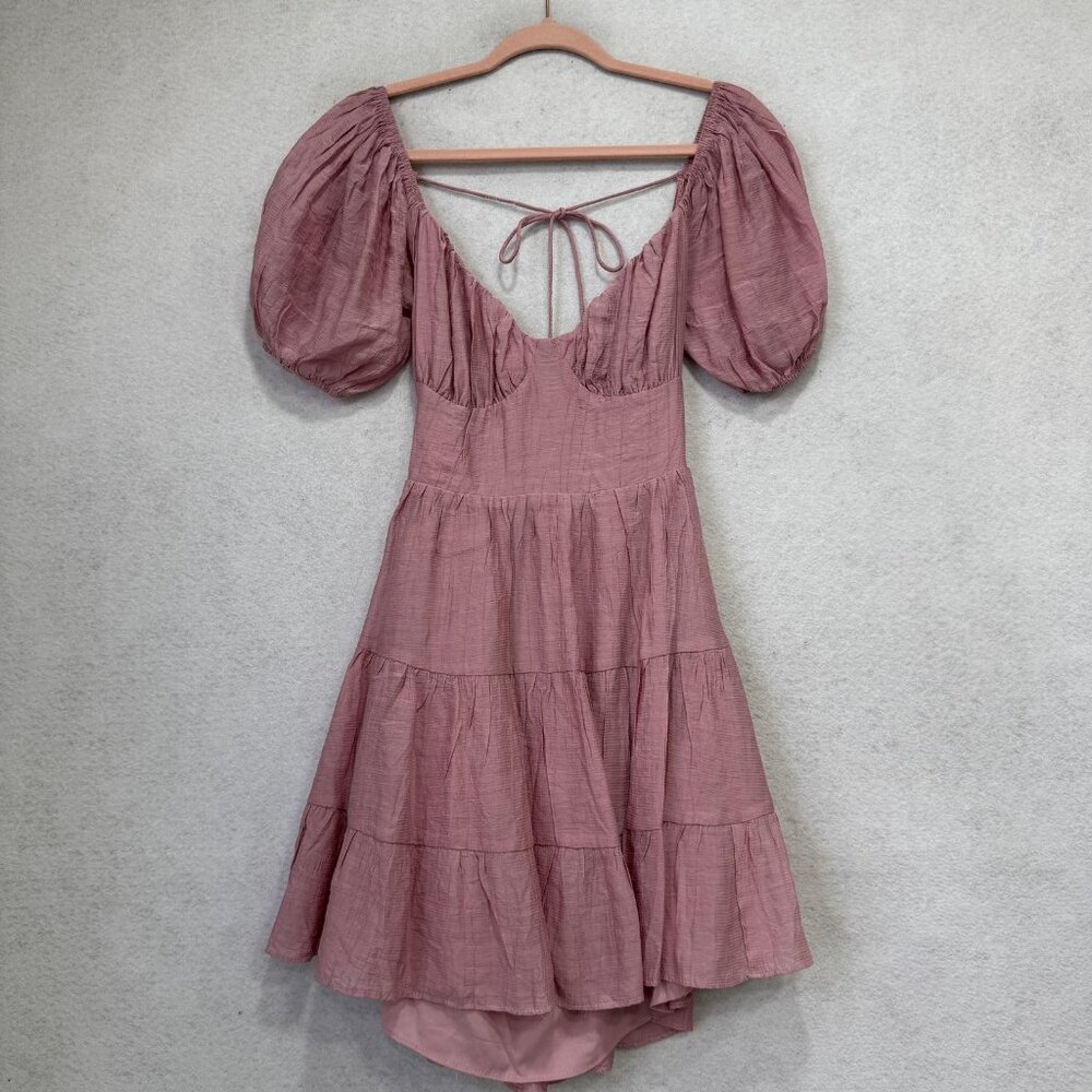 Petal + Pup Dress Womens Medium Pink Puff Sleeve Cutout Hi Low Sundress Boho